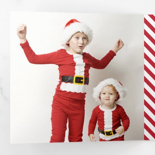 Jolly Stripes Kerstfeestdag Trivoudig Fotokaart Drieluik Wenskaart (Binnenzijde eerst)