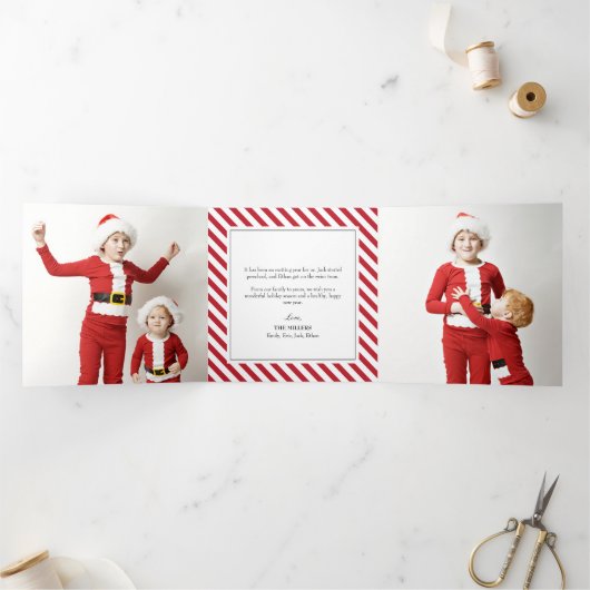 Jolly Stripes Kerstfeestdag Trivoudig Fotokaart Drieluik Wenskaart (Binnen)