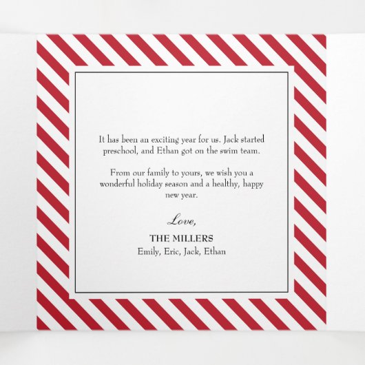 Jolly Stripes Kerstfeestdag Trivoudig Fotokaart Drieluik Wenskaart (Binnenkant midden)