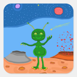 Jolly the Cute Alien Vierkante Sticker