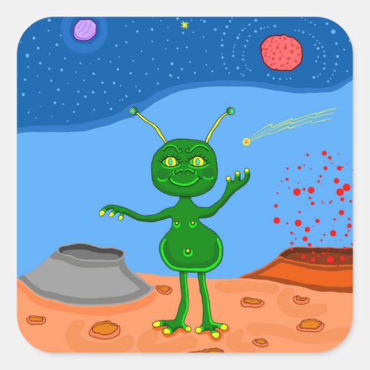 Jolly the Cute Alien Vierkante Sticker (Voorkant)