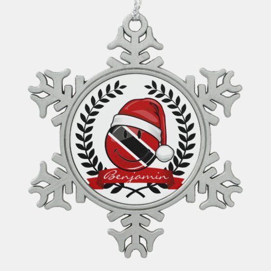 Jolly Trinidad Vlag Kerststijl Tin Sneeuwvlok Ornament (Voorkant)