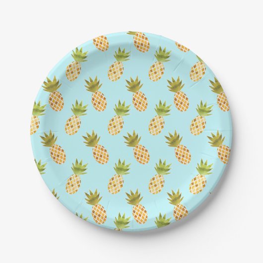 Jolly Tropical Waterverf Pineapple Pattern Papieren Bordje (Voorkant)