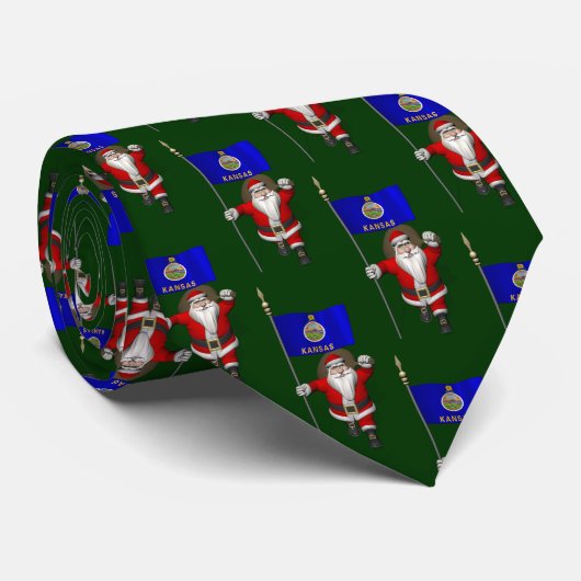 Jolly Vader Kerstmis met vlag van Kansas Stropdas (Opgerold)