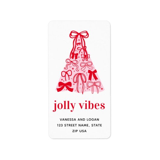 Jolly Vibes Whimsical Bow Roze Rode Vakantie Etiket (Voorkant)
