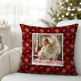 Jolly Victorian Angel Red and Gold Holiday Pillow Kussen