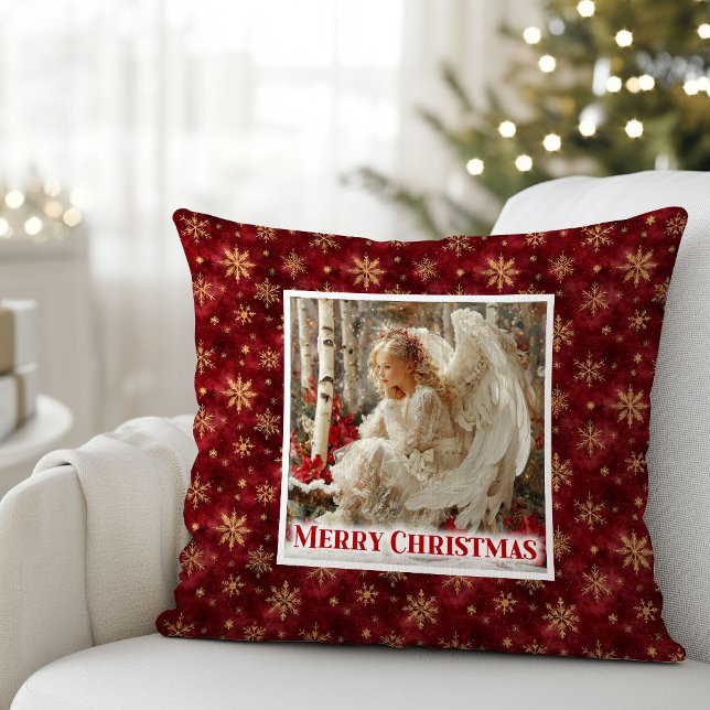 Jolly Victorian Angel Red and Gold Holiday Pillow Kussen (Jolly Victorian Angel Red and Gold Holiday Pillow)