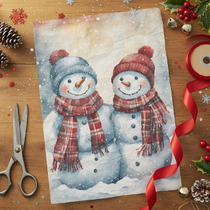 Jolly Waterverf Sneeuwmannen met Plaid Sjaals Tissuepapier
