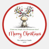 Jolly whimsical reindeer sticker funny deer flair (Voorkant)