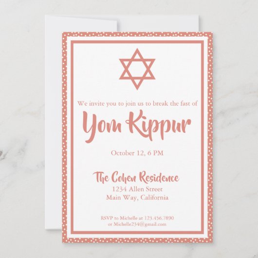 Jom Kippoer Joods Breek het Fast Dinner Party Kaart (Voorkant)