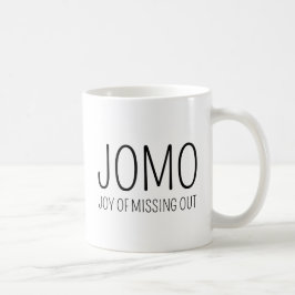 Jomo vreugde van het missen koffiemok