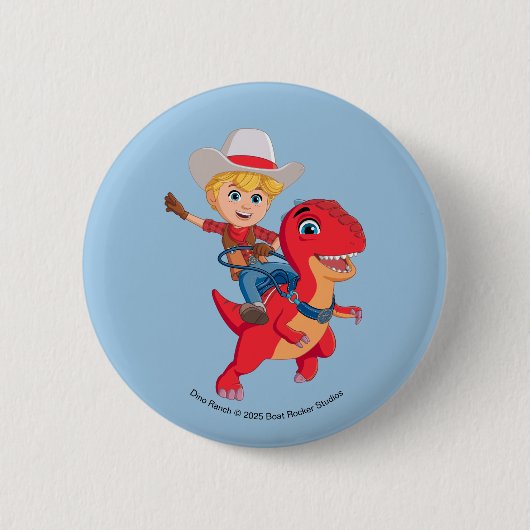 Jon en Blitz | Dino Ranch Ronde Button 5,7 Cm (Voorkant)