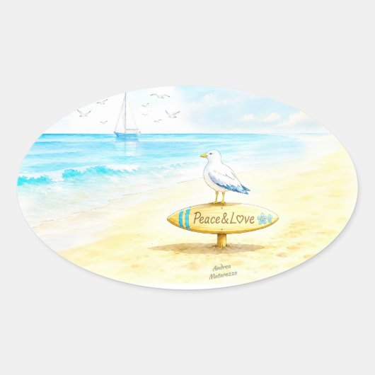 Jon Seagull - Vrede & Liefde Ovale Sticker (Voorkant)