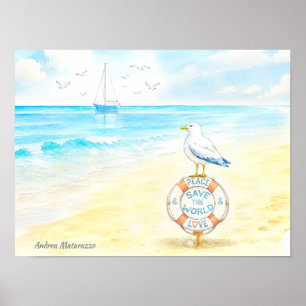 Jon Seagull - Vrede & Liefde Red de Wereld Poster