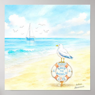 Jon Seagull - Vrede & Liefde Red de Wereld Poster