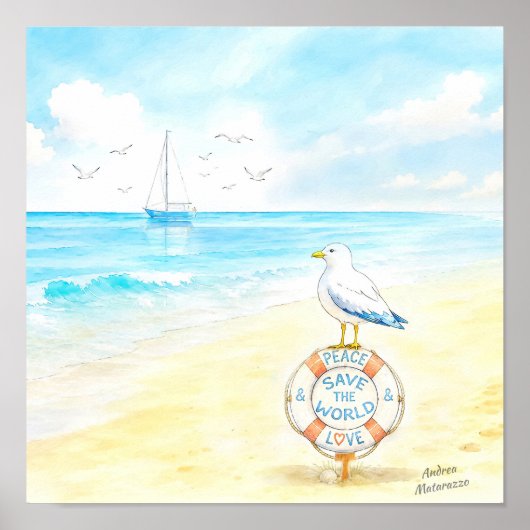 Jon Seagull - Vrede & Liefde Red de Wereld Poster (Voorkant)