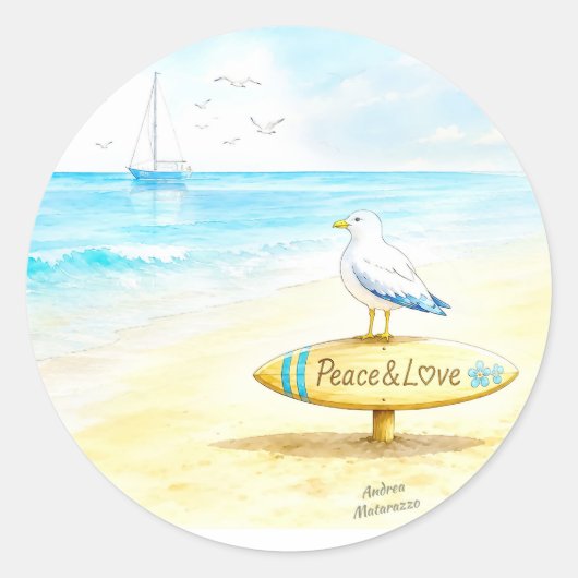 Jon Seagull - Vrede & Liefde Ronde Sticker (Voorkant)