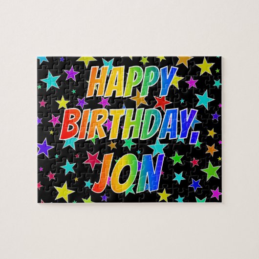 "JON" voornaam, geun "HAPPY BIRTHDAY" Legpuzzel (Horizontaal)