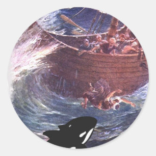 Jona 1:17 - Jona en de walvis Ronde Sticker