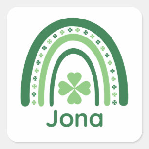 Jona Name Clover Boho Rainbow Vierkante Sticker