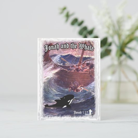 Jonah 1:17 - Jonah en de walvis Briefkaart (Staand voorkant)