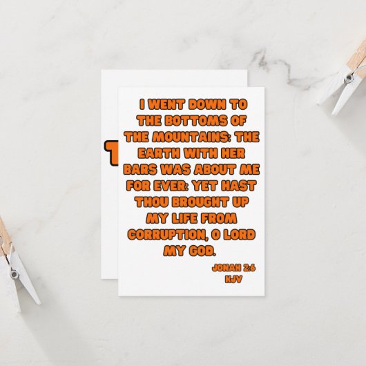 Jonah 2:6 KJV Bijbel Verse Groet Kaart (Voorkant / Achterkant in situ)