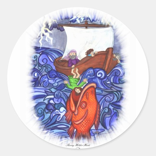Jonah en de Grote Vis Ronde Sticker (Voorkant)