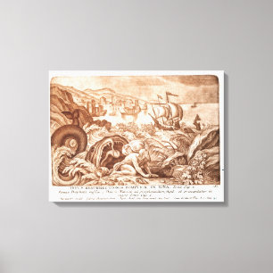 Jonah en de walvis, illustratie uit een Bijbel, en Canvas Afdruk