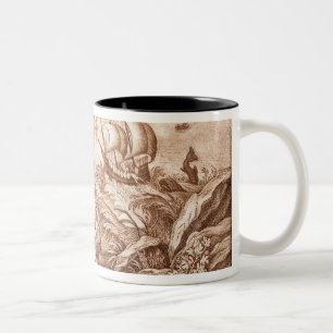Jonah en de walvis, illustratie uit een Bijbel, en Tweekleurige Koffiemok