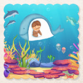 Jonah en de walvis Kinder geschulpte vierkante Ond Kartonnen Onderzetters (Voorkant)