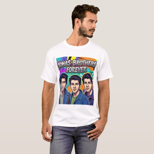 Jonas Brothers Forever - Kleurrijke Pop Art Retro T-shirt (Voorkant volledig)