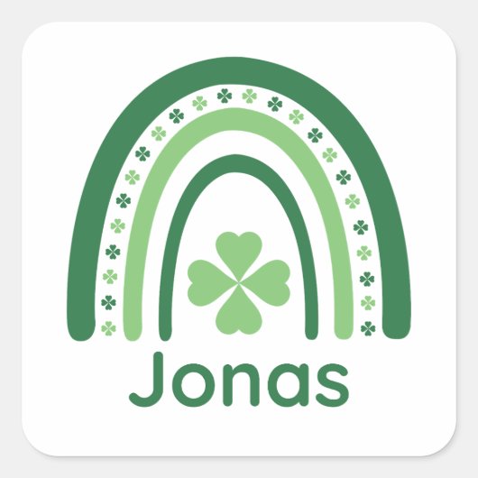 Jonas Name Clover Boho Rainbow Vierkante Sticker (Voorkant)