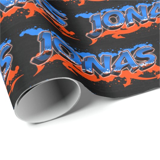 Jonas Vorname Name Graffiti blue orange Cadeaupapier (Rol Hoek)
