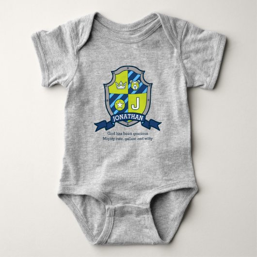 Jonathan boys J name means messghts shield beer Romper (Voorkant)