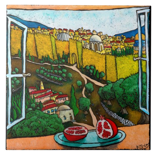 Jonathan Kis-Lev De weg naar Jaffa Gate Tile Tegeltje (Voorkant)