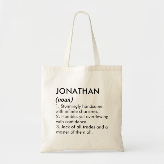 Jonathan name, Editable name, Custom name Tote Bag (Voorkant)