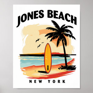 Jones Beach New York Surfplank Surfen Mannen Vrouw Poster