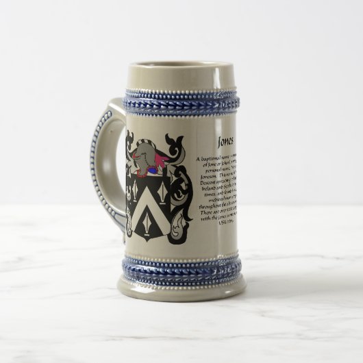 Jones Family Crest Stein Bierpul (Voorkant links)