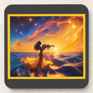 Jong Aziatisch meisje speelt viool surrealistische Bier Onderzetter