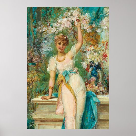 Jong Beauty met Bloemen Tendrils van Hans Zatzka Poster (Voorkant)