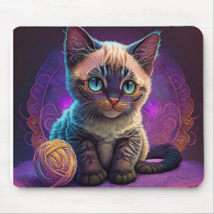 Jong Blauwogig Kittens Met Bal Wol Muismat