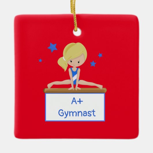Jong blond gymnast gepersonaliseerde aangepaste te keramisch ornament (Voorkant)