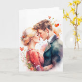 Jong echtpaar in liefde, romance, Valentijnsdag Kaart (Gele Bloem)