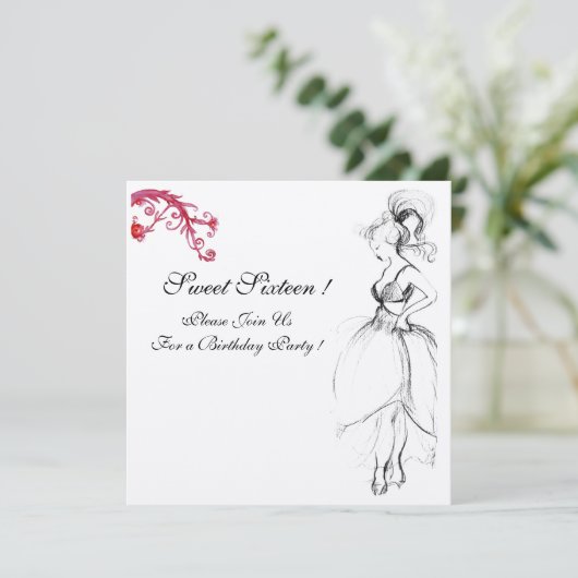 JONG GEZELLIG MEISJE 16 VERJAARDAGSFEEST, Zwart, W Kaart (Staand voorkant)