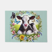 Jong kalf met bloemenkrans en vlinders deurmat (Voorkant)