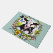 Jong kalf met bloemenkrans en vlinders deurmat (Schuin)
