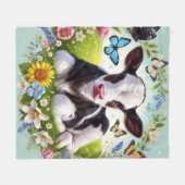 Jong kalf met bloemenkrans en vlinders fleece deken (Voorkant (Horizontaal))