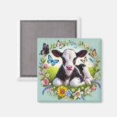 Jong kalf met bloemenkrans en vlinders magneet (Voorkant / Achterkant)