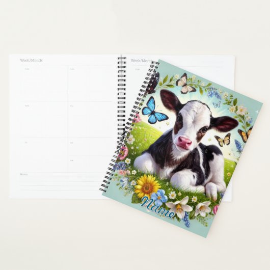 Jong kalf met bloemenkrans en vlinders planner (Display)