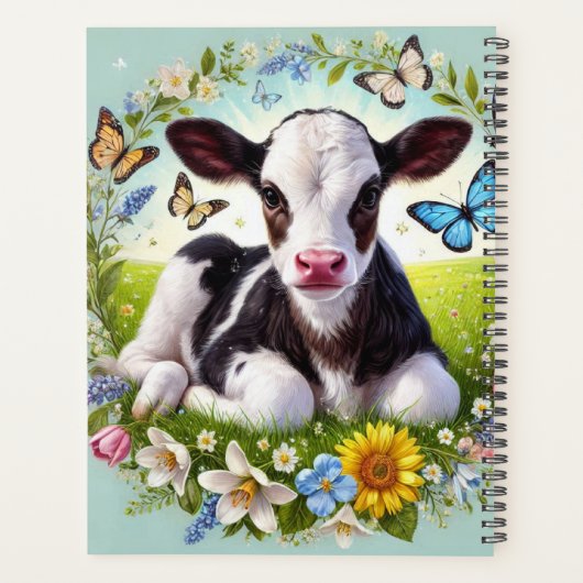 Jong kalf met bloemenkrans en vlinders planner (Achterkant)